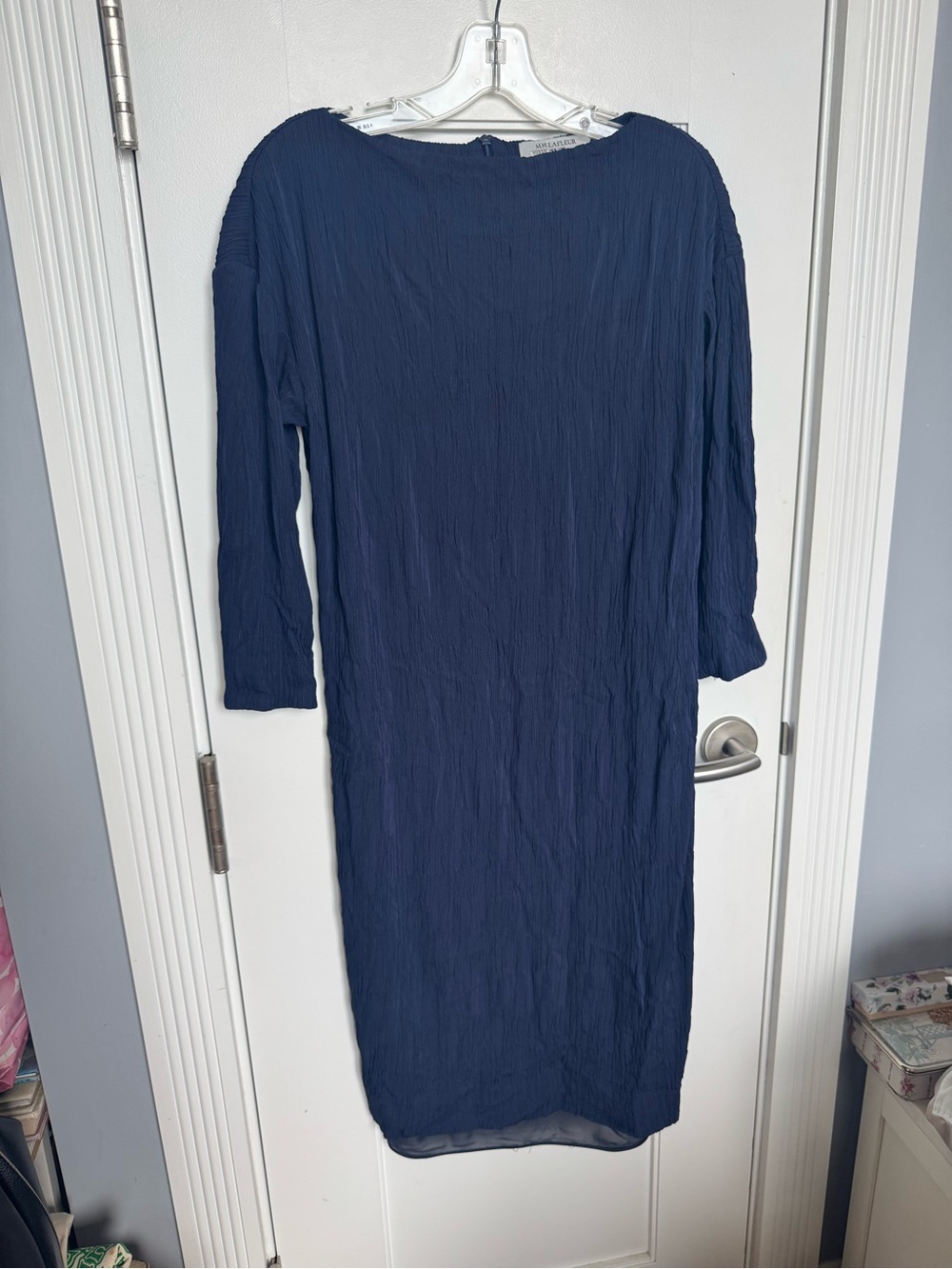 MM Lafleur Navy Textured Midi Shift Dress